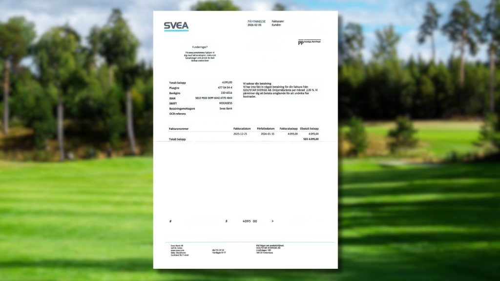 GolfStar Felaktig Faktura