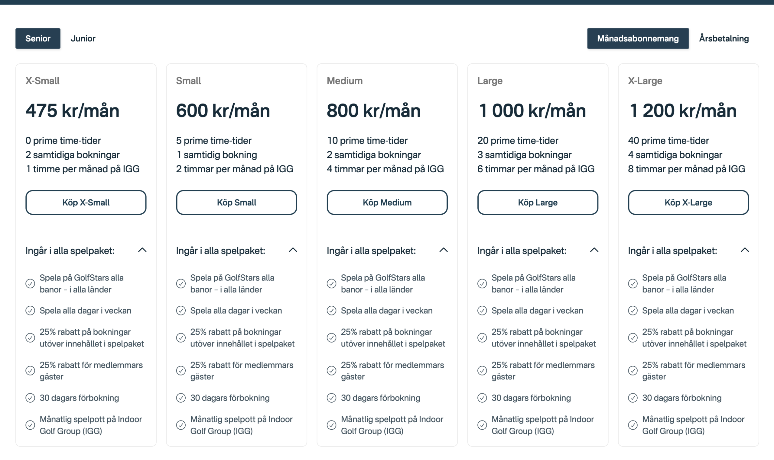 GolfStar Spelpaket 2027 - seniorer, månadsbetalning