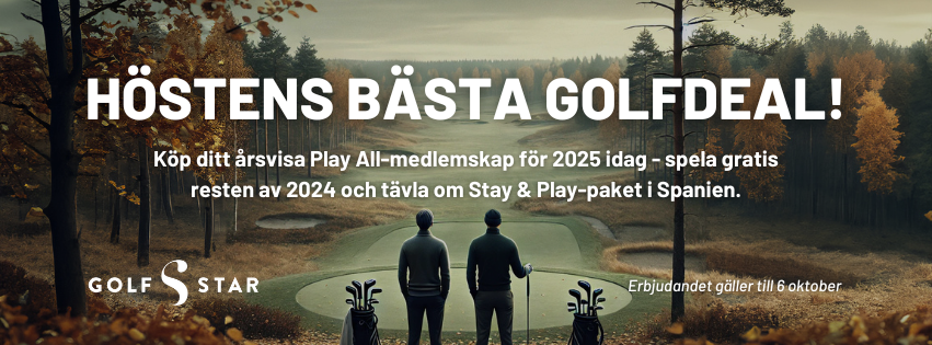 Höstens bästa golfdeal! Köp ditt årsvisa Play All-medlemskap för 2025 idag - spela gratis resten av 2024 och tävla om Stay & Play-paket i Spanien.